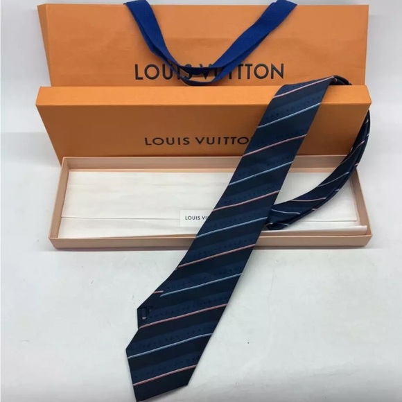 Auth louis vuitton cravat tie navy blue - Picture 1 of 12